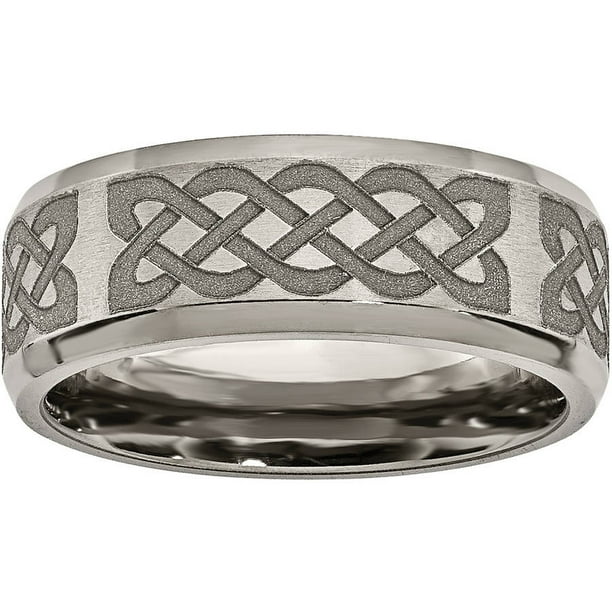 Jewelry Best Seller Titanium Beveled Edge 8mm Laser Design Brushed & Polished Band Jewelry Best Seller Titanium Beveled Edge 8mm Laser Design Brushed & Polished Band